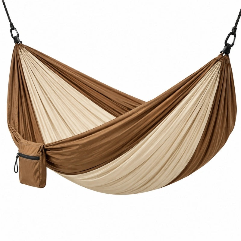 Amaca 270 x 140 cm in tessuto sintetico marrone beige - sospesa con tasca laterale