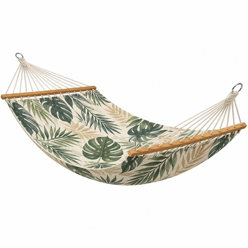 Amaca 200 x 100 cm in tessuto beige e verde con stampa tropicale - da giardino