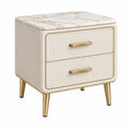 Comodino 50 x 40 x 55 cm avorio con piano effetto marmo e 2 cassetti stile moderno