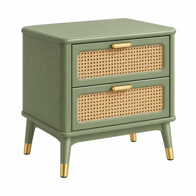 Comodino 50 x 40 x 60 cm verde con cassetti in rattan stile retrò