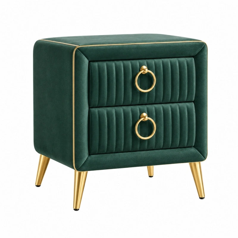Comodino 50 x 40 x 55 cm in velluto verde con due cassetti stile glamour