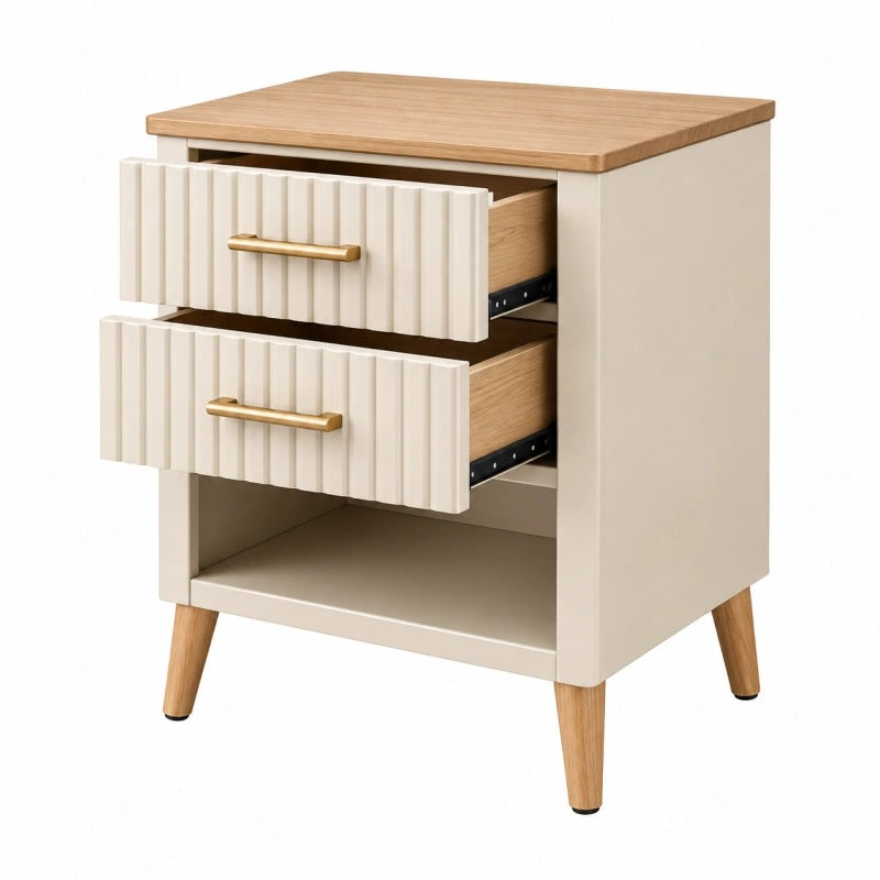 Comodino 45 x 40 x 60 cm in legno bianco e naturale con 2 cassetti stile moderno