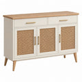 Credenza 120x40x80 cm in legno beige e naturale con ante in rattan - stile moderno