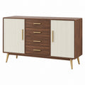 Credenza 160 x 40 x 85 cm in legno marrone e bianco con ante scanalate stile moderno