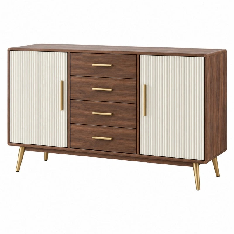 Credenza 160 x 40 x 85 cm in legno marrone e bianco con ante scanalate stile moderno