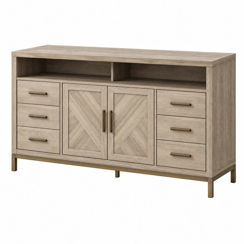 Credenza 160 x 45 x 90 cm in legno beige con cassetti e ante stile moderno