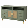 Credenza 140 x 40 x 85 cm in legno ingegnerizzato verde con rattan e cassetti