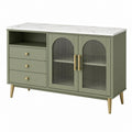 Credenza 120x40x85 cm verde salvia in legno ingegnerizzato con piano effetto marmo e ante in vetro