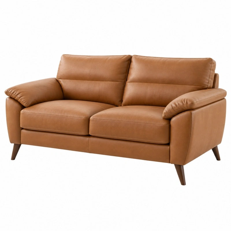 Divano 2 posti 160 cm in similpelle marrone stile moderno con braccioli