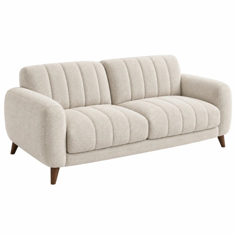 Divano 3 posti 200 x 85 x 85 cm in tessuto beige con gambe in legno stile moderno