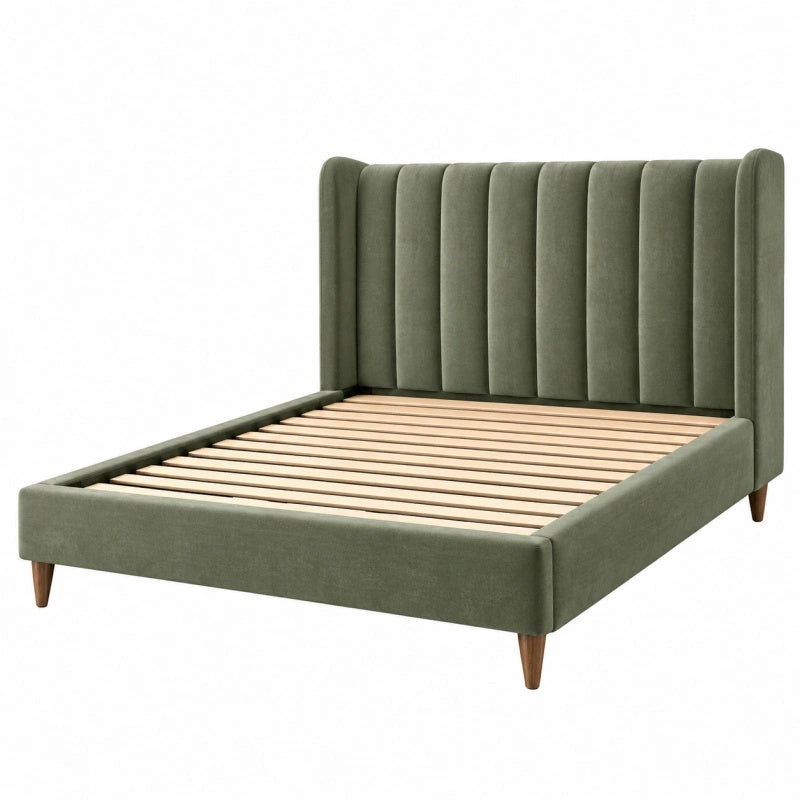 Letto matrimoniale 160 x 200 cm in velluto verde con rete a doghe - stile moderno