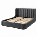 Letto matrimoniale 160 x 200 cm in tessuto grigio scuro con testiera imbottita e rete a doghe