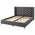 Letto matrimoniale 160 x 200 cm in tessuto grigio con testiera imbottita e rete a doghe stile moderno