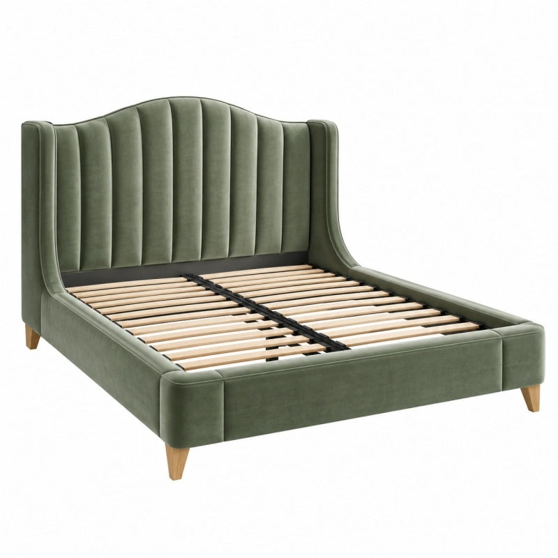 Letto matrimoniale 160 x 200 cm in velluto verde con rete a doghe stile moderno