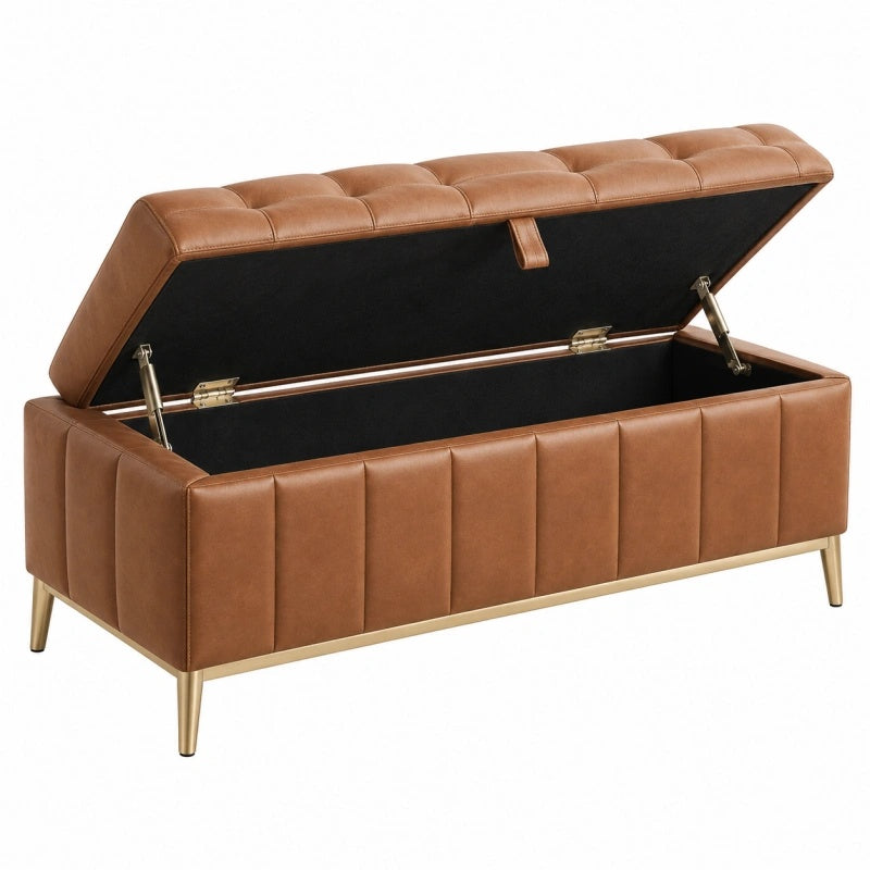 Panca contenitore 120 x 45 x 50 cm in similpelle marrone stile moderno