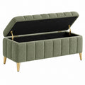 Panca contenitore 120 x 45 x 50 cm in tessuto verde con gambe metalliche stile moderno