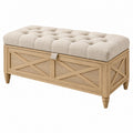 Panca contenitore 120 x 45 x 50 cm in legno beige con seduta imbottita stile classico