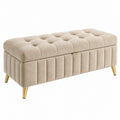 Panca contenitore 120 x 45 x 48 cm in velluto beige con piedi in metallo stile moderno