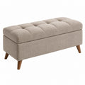 Panca contenitore 100 x 40 x 45 cm in tessuto tortora con gambe in legno stile moderno