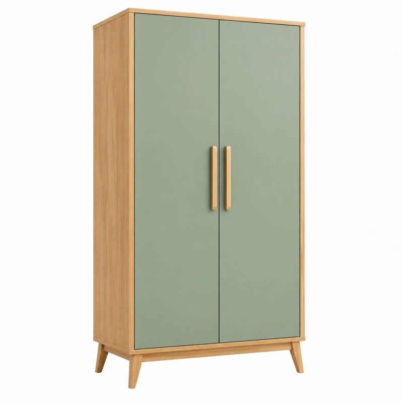 Armadio guardaroba 90 x 50 x 180 cm in legno verde salvia a 2 ante stile nordico