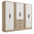 Armadio guardaroba 200 x 60 x 200 cm in legno ingegnerizzato bianco e rovere con 6 ante e 3 cassetti