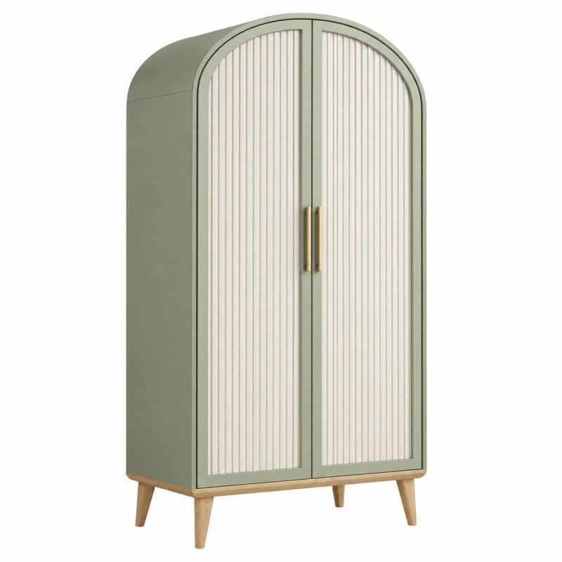 Armadio guardaroba 100 x 55 x 200 cm in legno ingegnerizzato verde salvia con ante a battente stile moderno