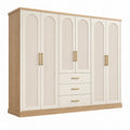 Armadio guardaroba 240 x 60 x 200 cm beige e rovere con 6 ante 3 cassetti stile moderno