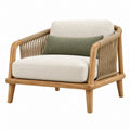 Poltrona da giardino 80 x 75 x 75 cm in legno naturale e corda intrecciata con cuscini beige stile bohémien