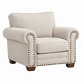 Poltrona imbottita 112 x 90 x 90 cm in tessuto beige stile classico