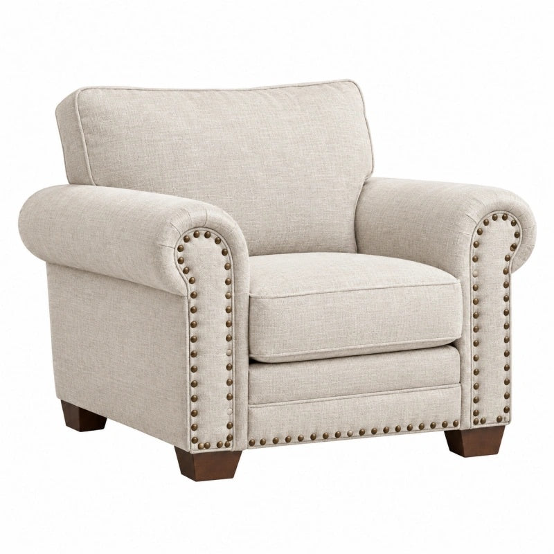 Poltrona imbottita 112 x 90 x 90 cm in tessuto beige stile classico