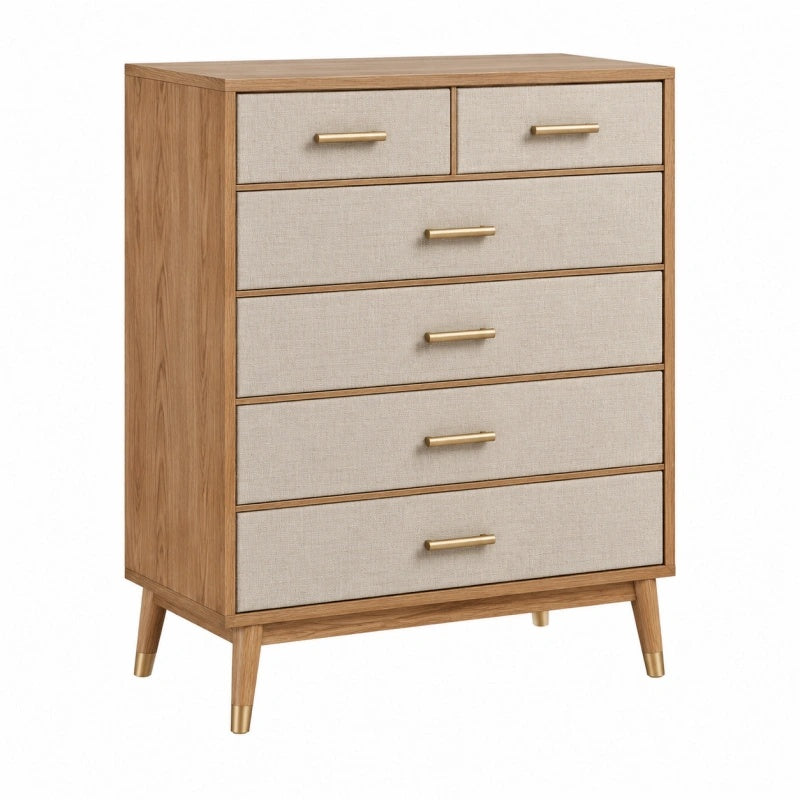 Cassettiera 80 x 40 x 110 cm effetto legno marrone e beige con 6 cassetti stile moderno