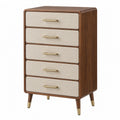 Cassettiera 80 x 45 x 120 cm in legno marrone con 5 cassetti rivestiti in tessuto stile moderno