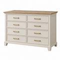 Cassettiera 160 x 45 x 90 cm in legno bianco e naturale - 8 cassetti stile classico