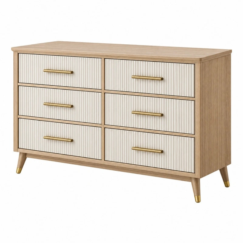 Cassettiera 120 x 40 x 80 cm in legno beige e bianco - 6 cassetti stile moderno