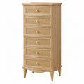Cassettiera 60x40x130 cm in legno naturale e rattan con 6 cassetti stile retrò